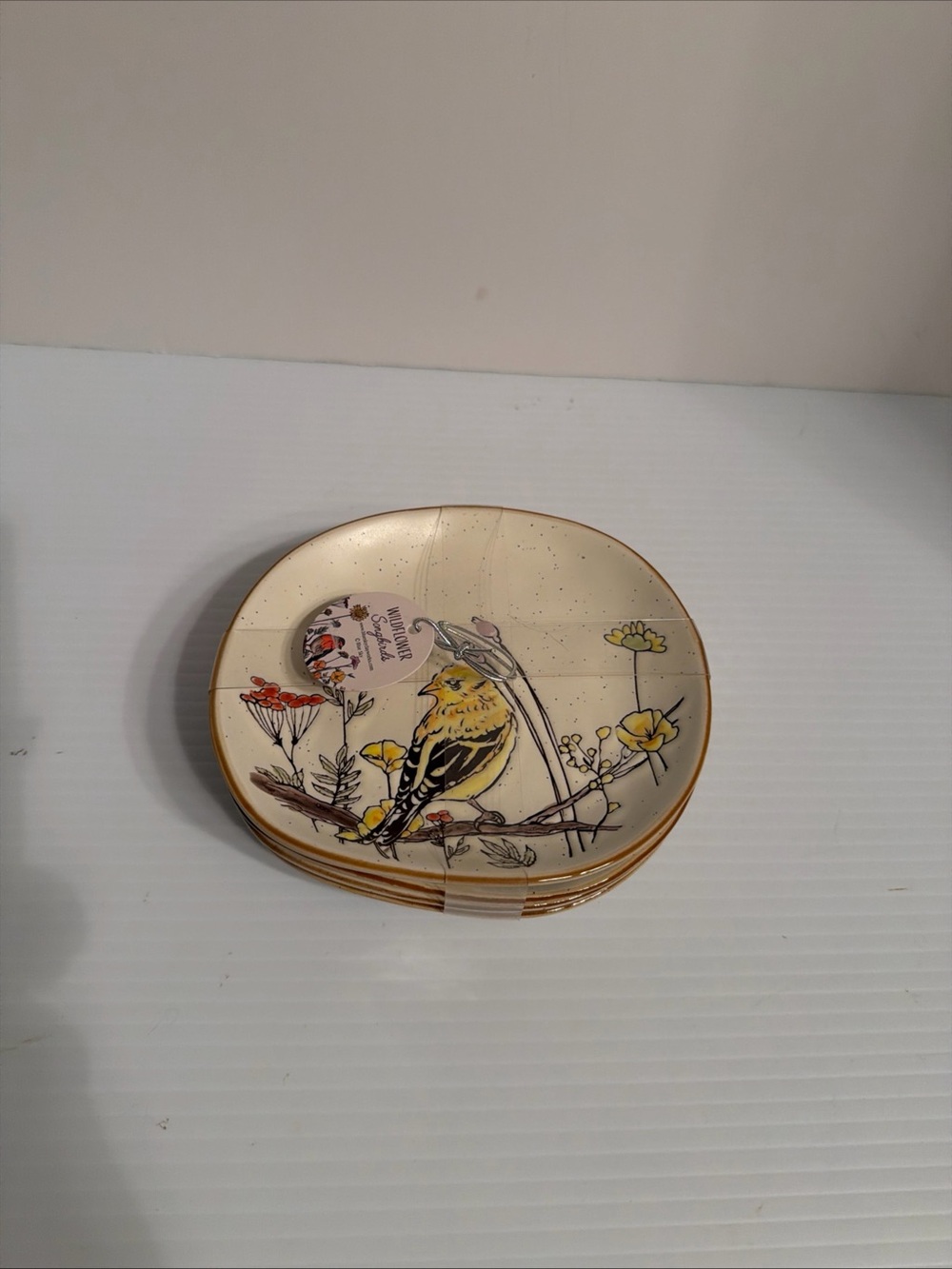 Blue Sky Clayworks Wildflower Songbirds Ceramic Round Decorative Plate Set Of 4
